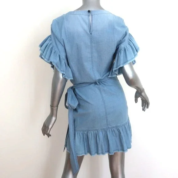 Isabel Marant Etoile Ruffle Wrap Dress Lelicia Chambray Size 34 Short Sleeve - Picture 5 of 9